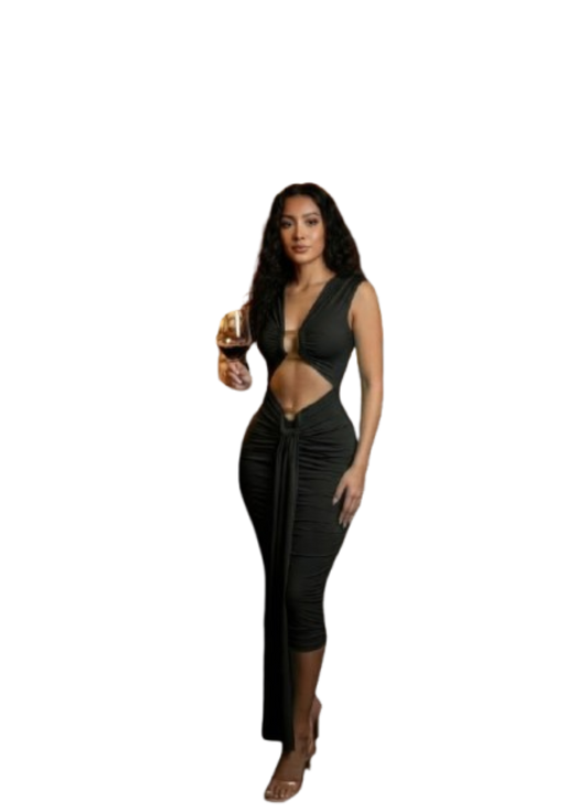 Black bodycon midi dress with cutout design Fashion501 Boutique