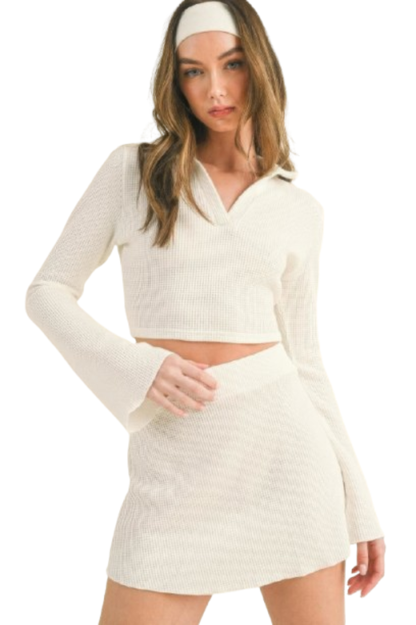 Waffle Knit Bell Sleeve Top And Skirt Set  Fashion501 Boutique