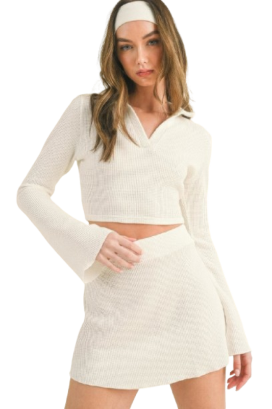 Waffle Knit Bell Sleeve Top And Skirt Set  Fashion501 Boutique