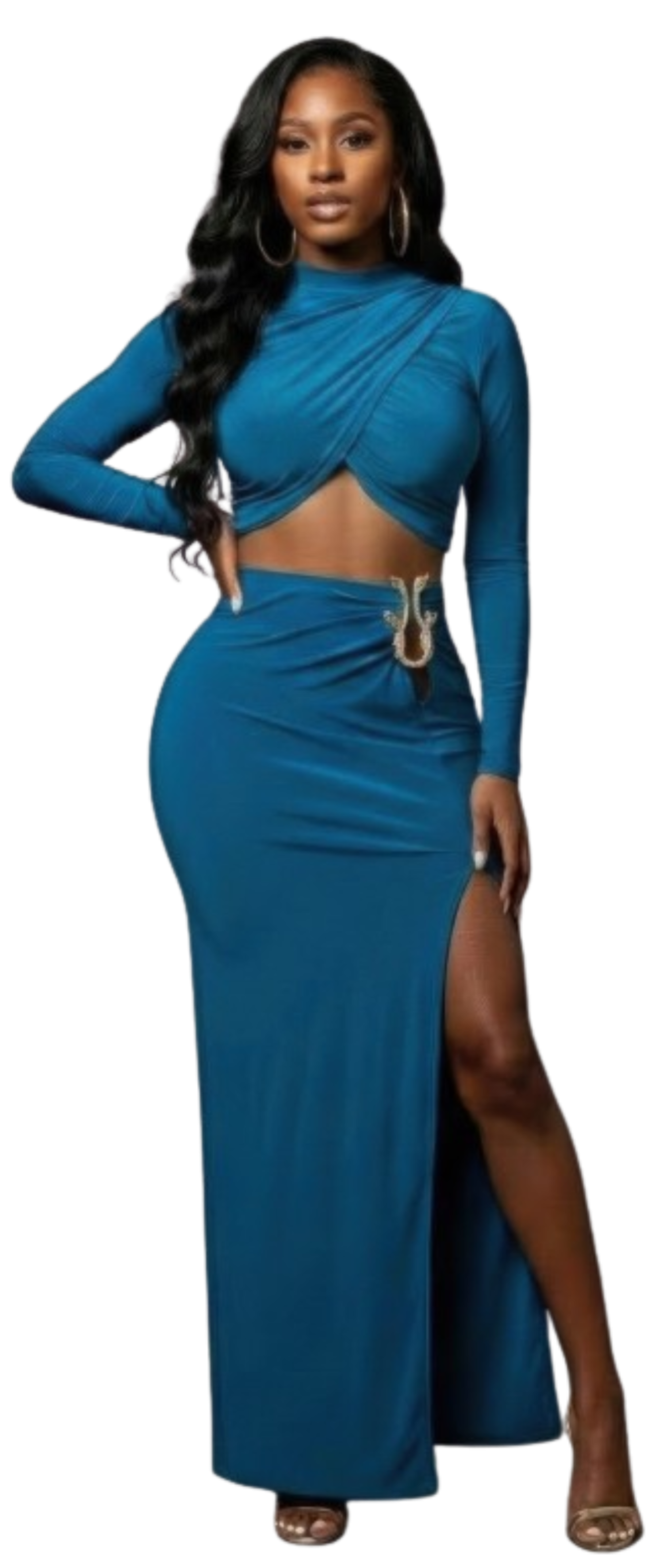 Teal Blue Twist Front Crop Top Maxi Skirt Two Piece Set Fashion501 Boutique