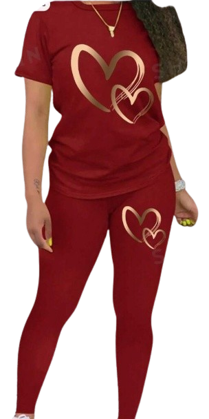 Fashion501 Boutique | Women's Heart Printed Short Sleeve T-Shirt And Leggings Set