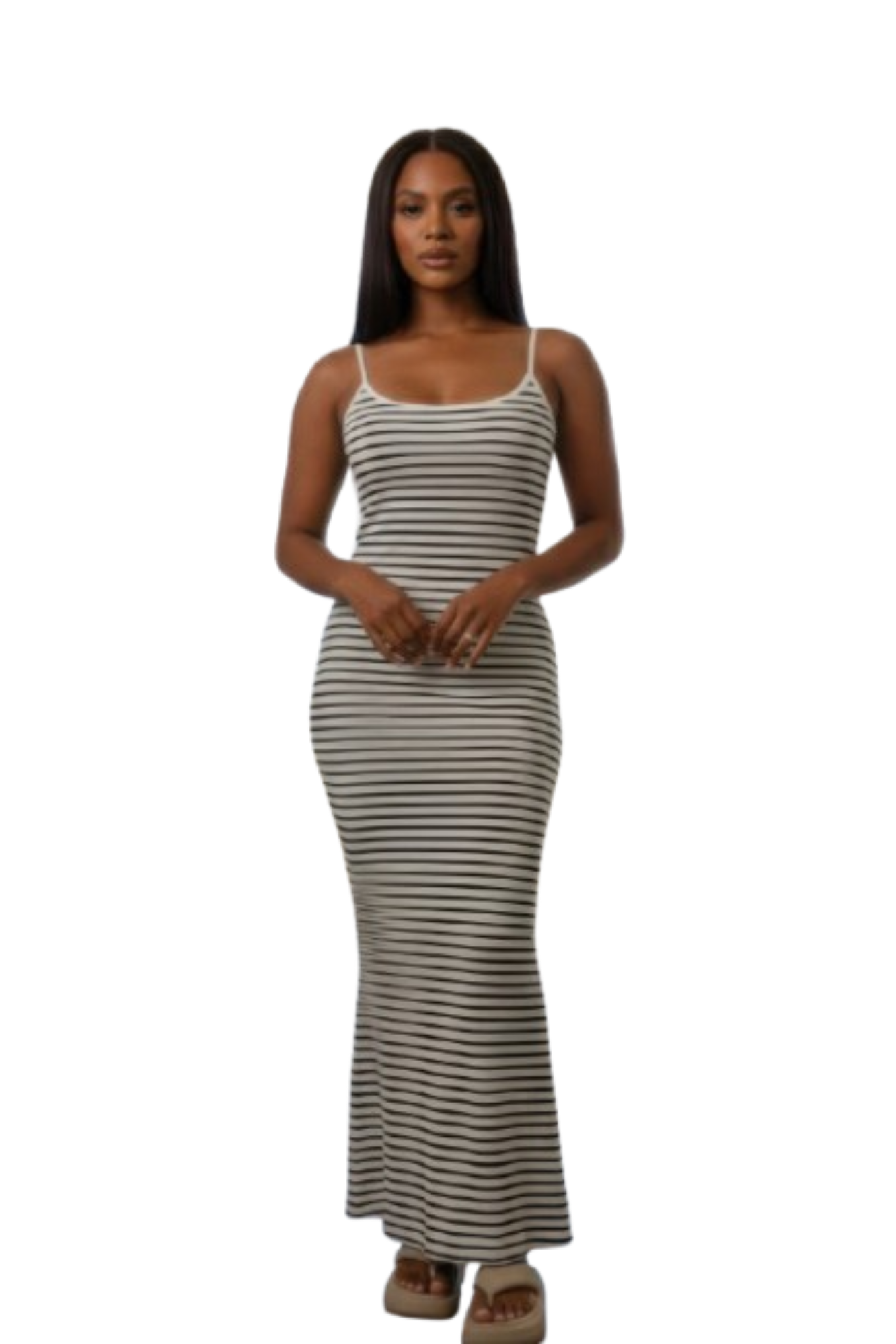 Women's Rib Knit Striped Bodycon Maxi Slip Dress bFashion501 Boutique
