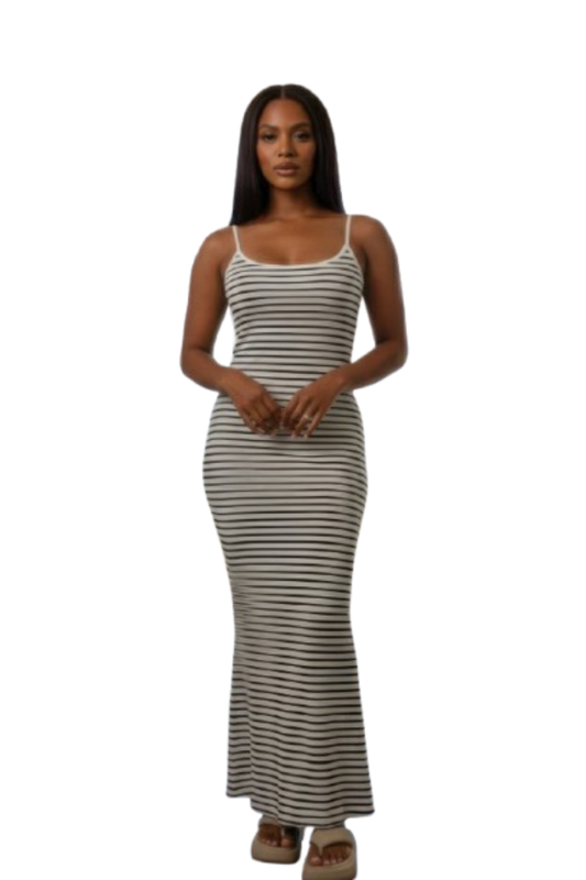Women's Rib Knit Striped Bodycon Maxi Slip Dress bFashion501 Boutique
