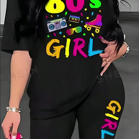 Women's Letter Printed Round Neck T-Shirt And Shorts Set Fashion501 Boutique