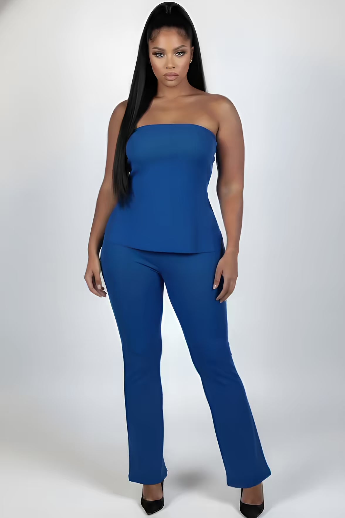 Plus Size Ultra-fine Ribbed Slit Tube Top & High-waist Flare Pants Set  Fashion501 Boutique