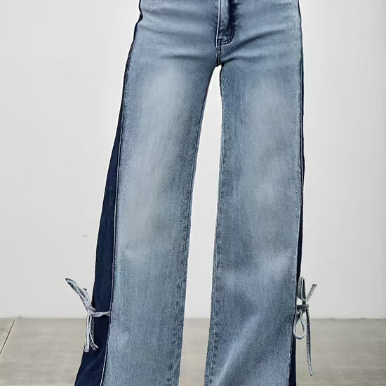 Mid Rise Contrast Wide Leg With Tie Jeans  Fashion501 Boutique