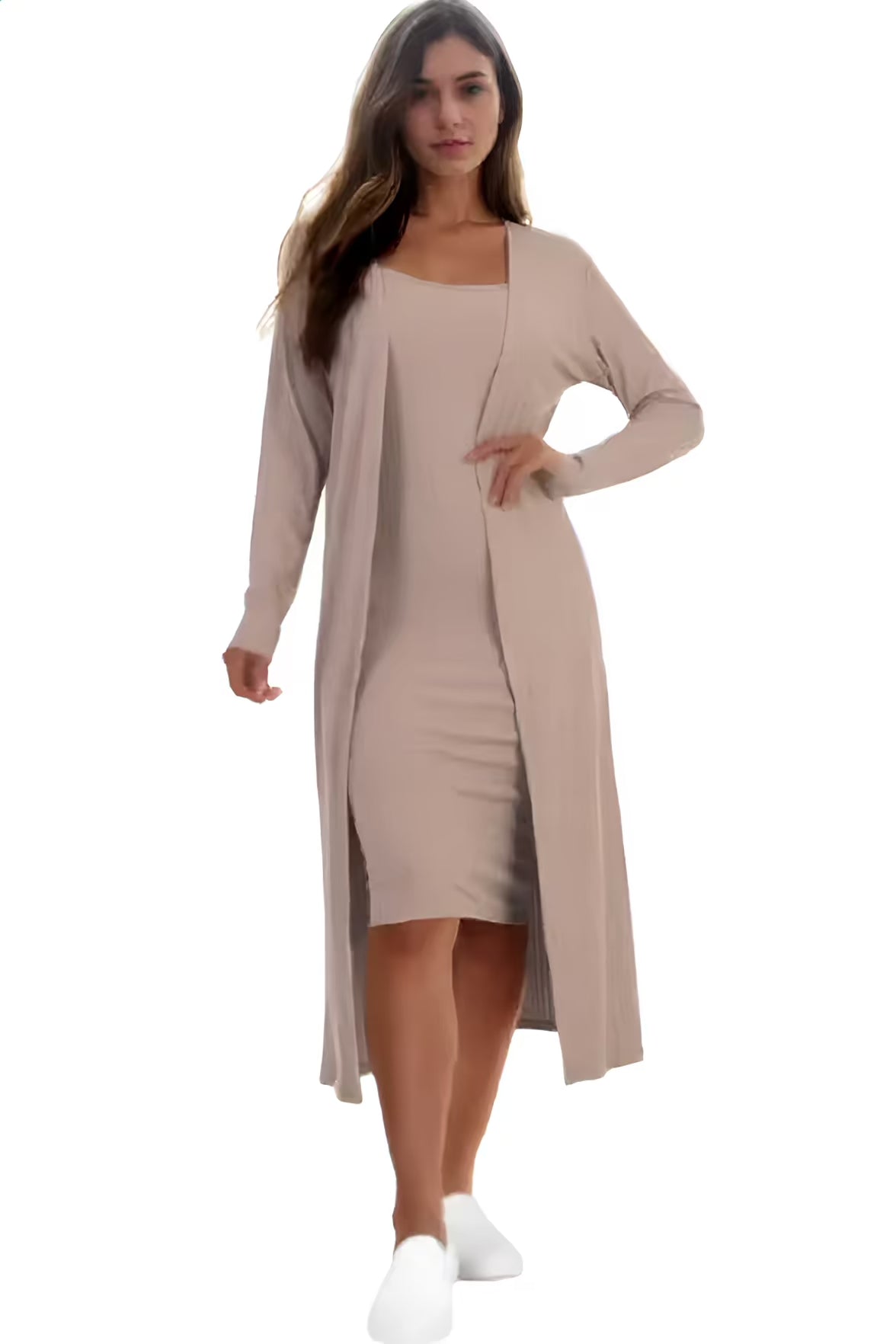 Ribbed Cardigan & Cami Midi Bodycon Dress  Fashion501 Boutique
