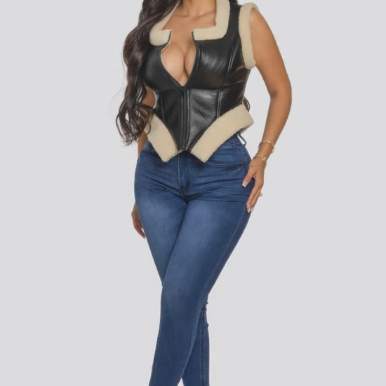Black sherpa corset vest top date night Fashion501 