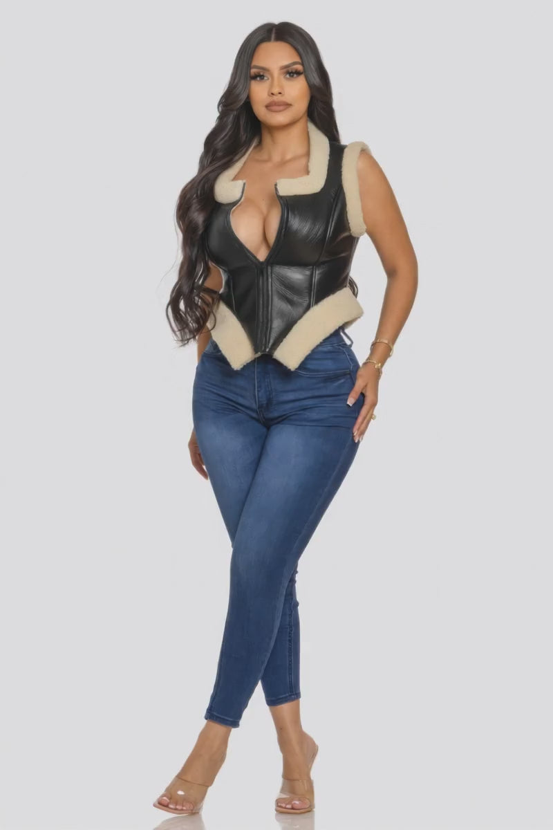 Black sherpa corset vest top date night Fashion501 