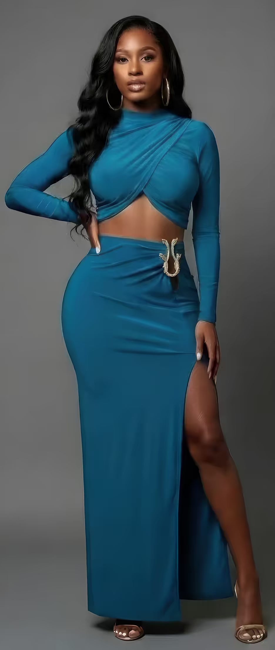 eal Blue Twist Front Crop Top Maxi Skirt Two Piece Set Fashion501 Boutique
