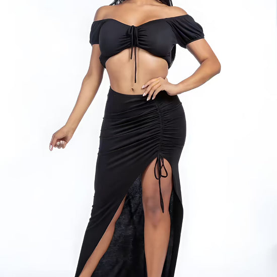 Shoulder Short Sleeve Cropped Top Skirt Two Piece Set  Fashion501 Boutique