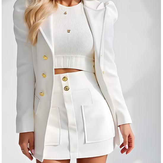 Elegant White Long Sleeved Skirt Set at Fashion501 Boutique!