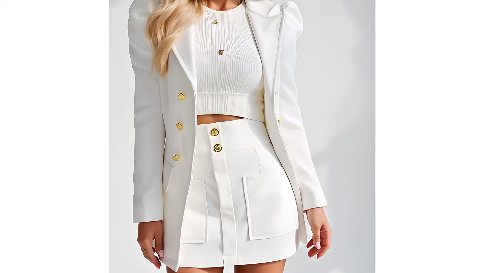 Elegant White Long Sleeved Skirt Set at Fashion501 Boutique!