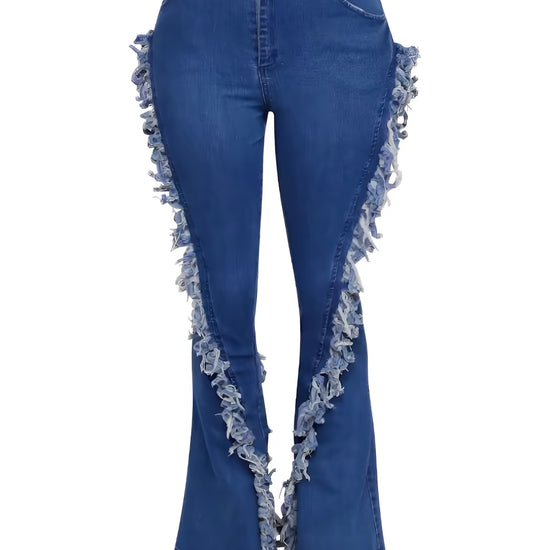 Distressed Fringe Denim Flared Black Jeans  Fashion501 Boutique
