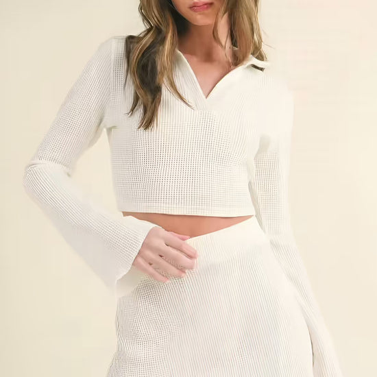 Waffle Knit Bell Sleeve Top And Skirt Set  Fashion501 Boutique