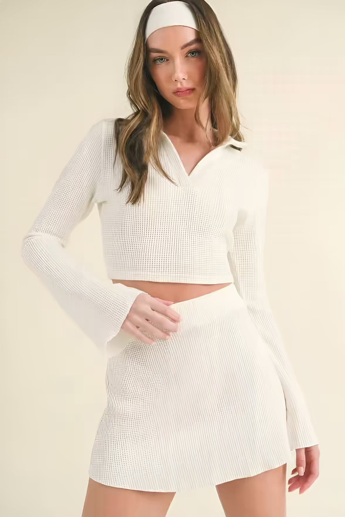 Waffle Knit Bell Sleeve Top And Skirt Set  Fashion501 Boutique