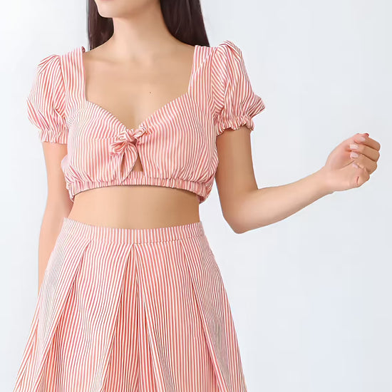 Pink Patterned Tie Front Crop Top Matching Shorts Set  Fashion501 Boutique