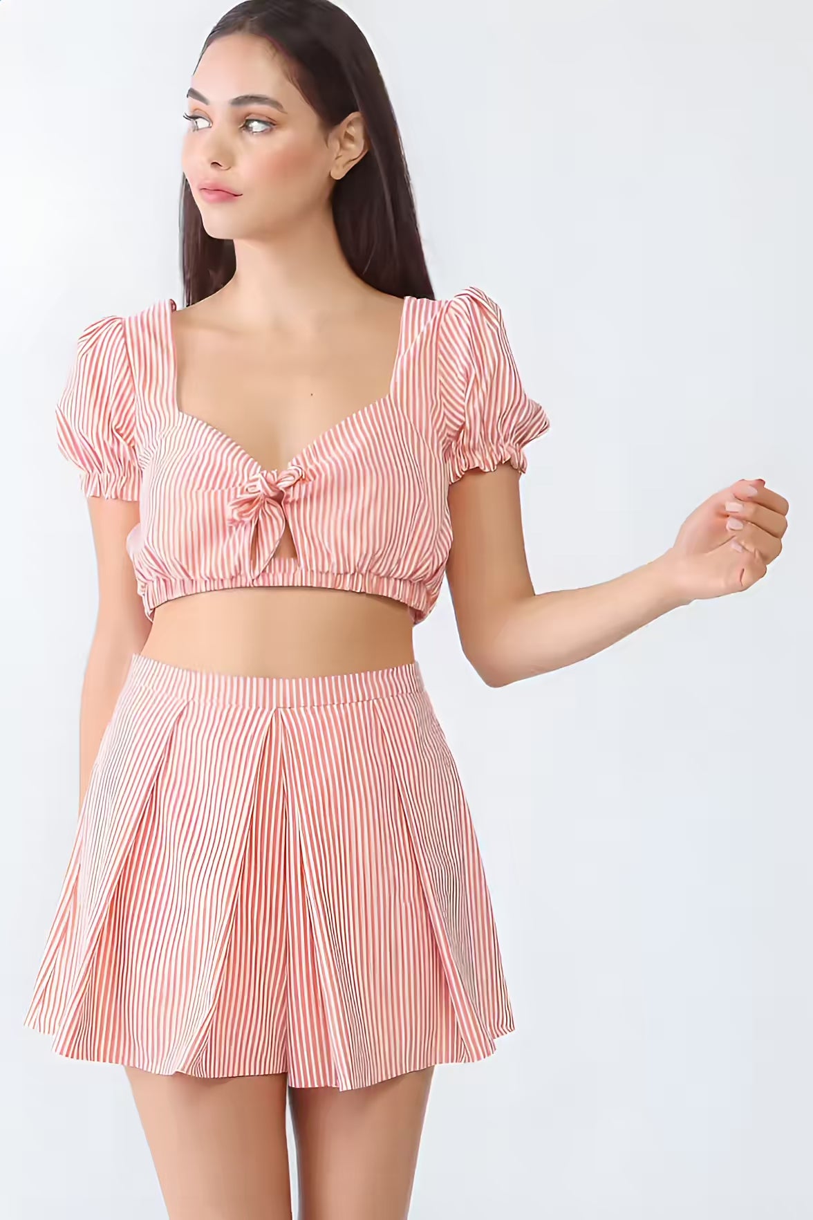 Pink Patterned Tie Front Crop Top Matching Shorts Set  Fashion501 Boutique